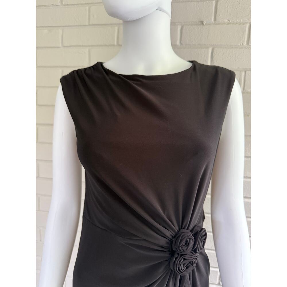 Frank Lyman Black Boat Neck Dress 8 Draped Ruched Rosette 90s Minimalist Midi - Picture 5 of 11